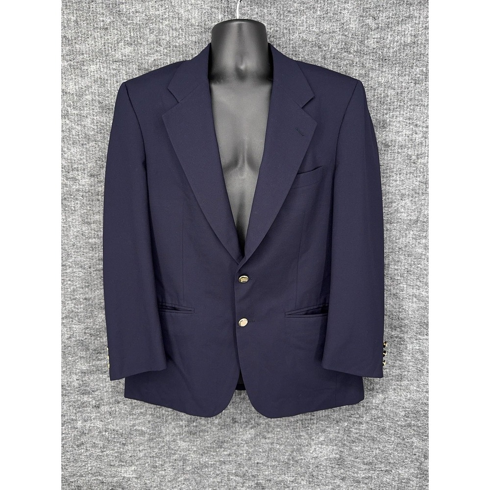 VTG Burberrys Blazer Sport Coat Mens 42 Blue Super 100s Wool Gold Buttons USA